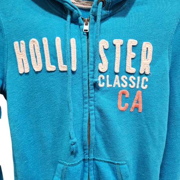 Hollister Women's Size S Blue Logo Graphic Full Zip Hoodie Pockets - Picture 11 of 14